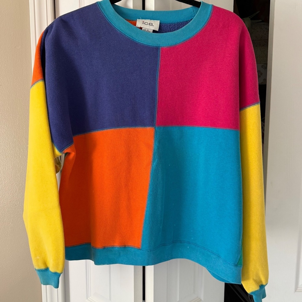 Vintage Ice Colorblock Sweatshirt Womens Medium Multicolor 90s Crewneck RN 17730